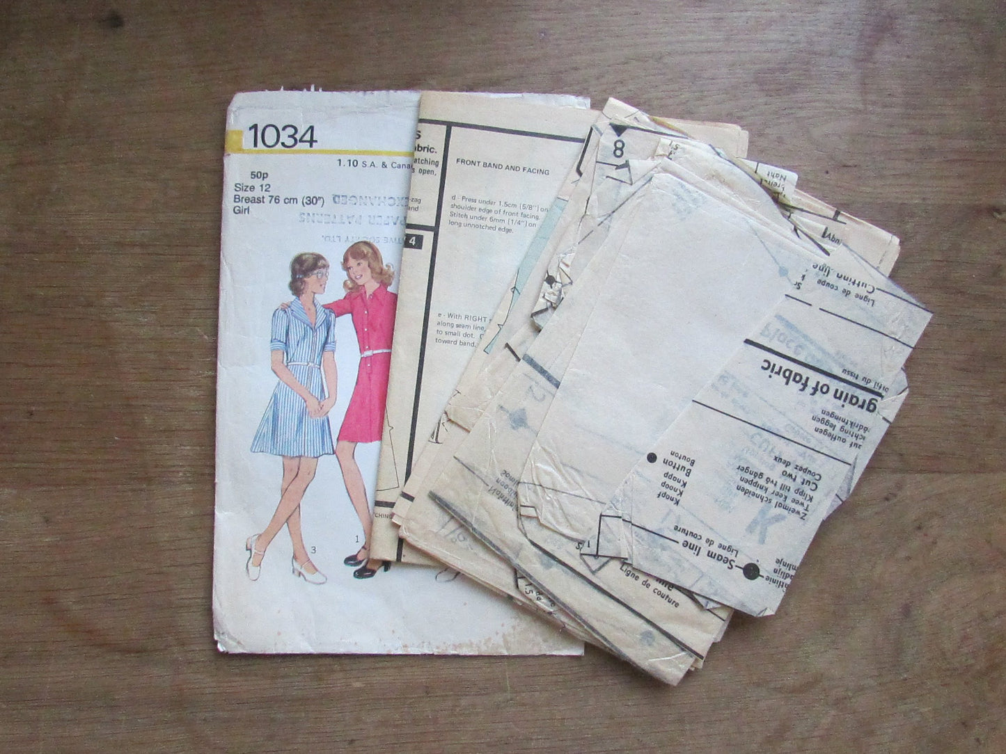 Part cut 1975 Style 1034 sewing pattern for girl's dress, size 12 (complete)