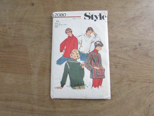 Part cut 1977 Style 2080 sewing pattern for misses' set of tops, size 14 (complete)