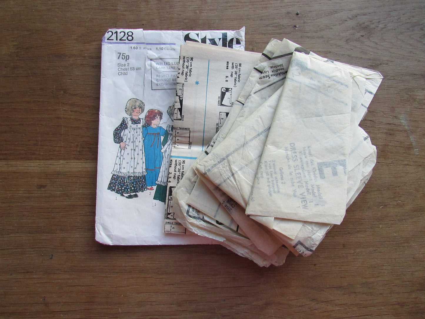 Part cut 1977 Style 2128 sewing pattern for child's dress & apron, size 2 (see description below)