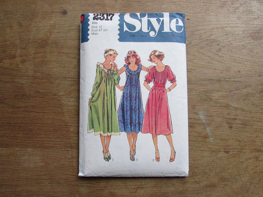Part cut 1978 Style 2317 sewing pattern for misses' "pull-over-the-head" flared dress, size 12 (complete)