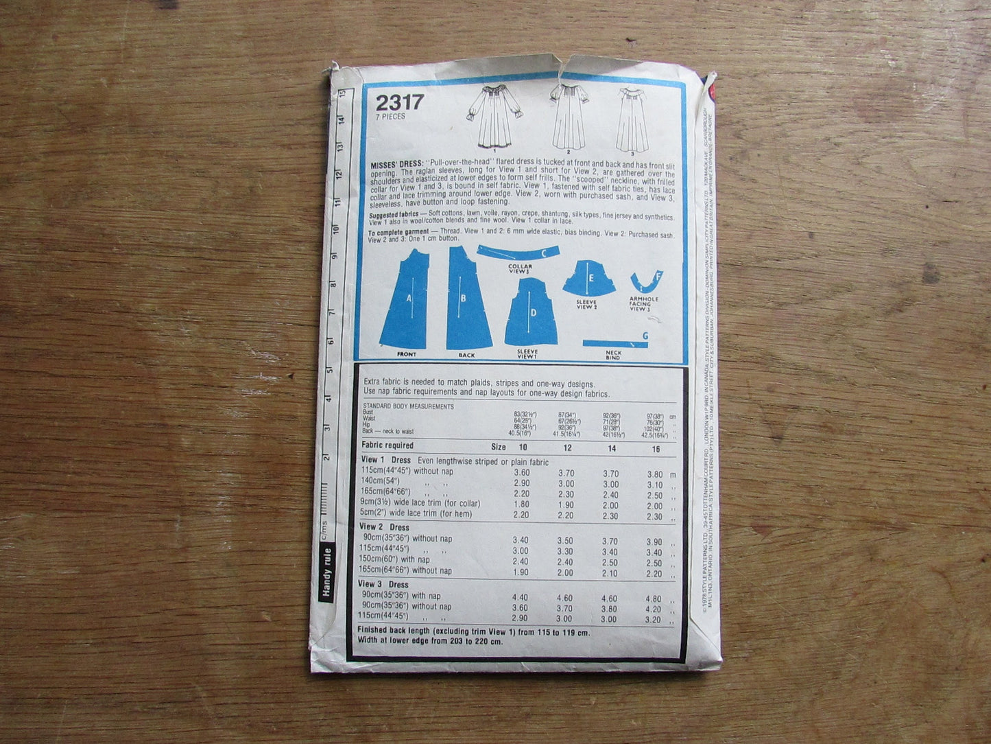 Part cut 1978 Style 2317 sewing pattern for misses' "pull-over-the-head" flared dress, size 12 (complete)