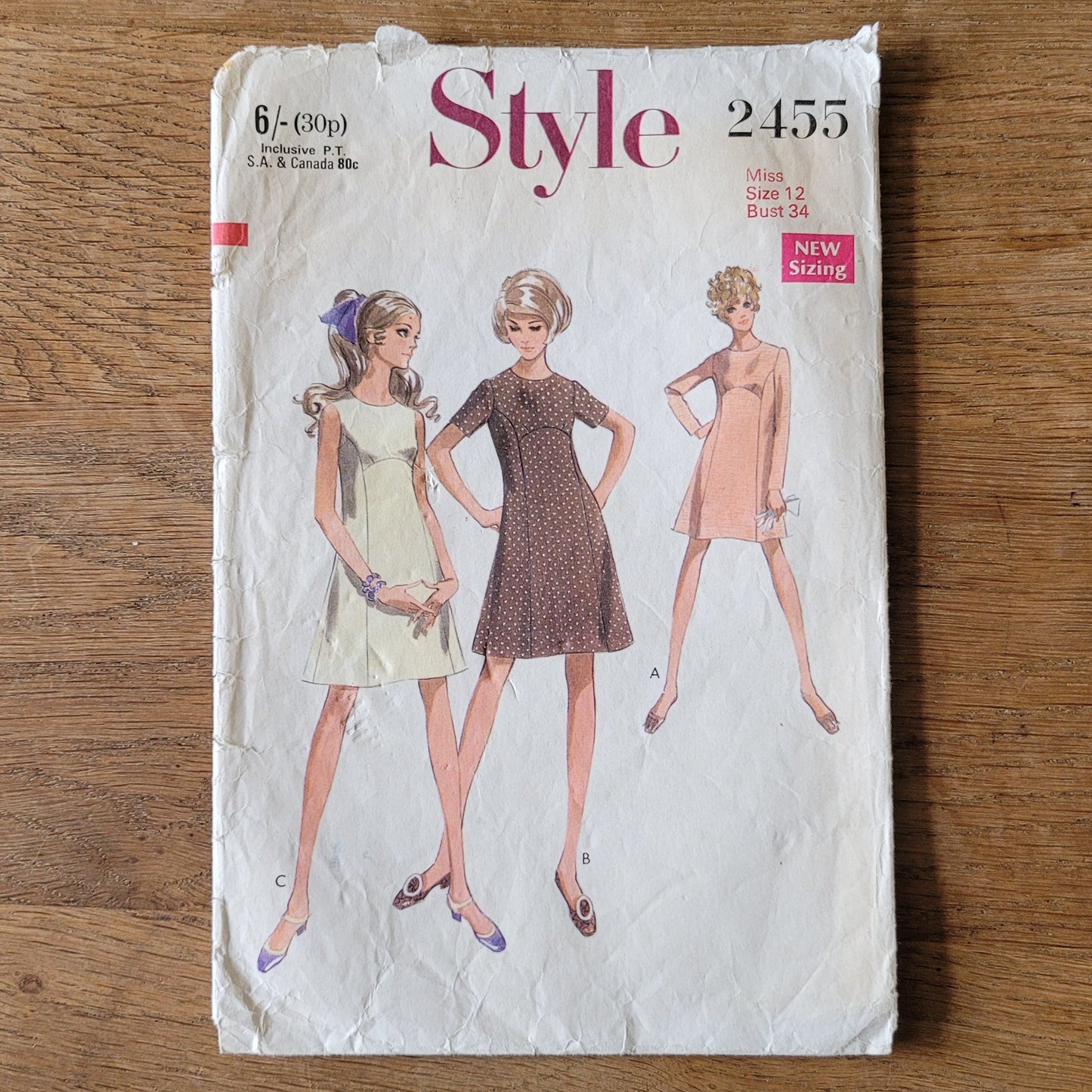 Used 1969 Style 2455 sewing pattern for misses' mini dress, size 12 (complete)