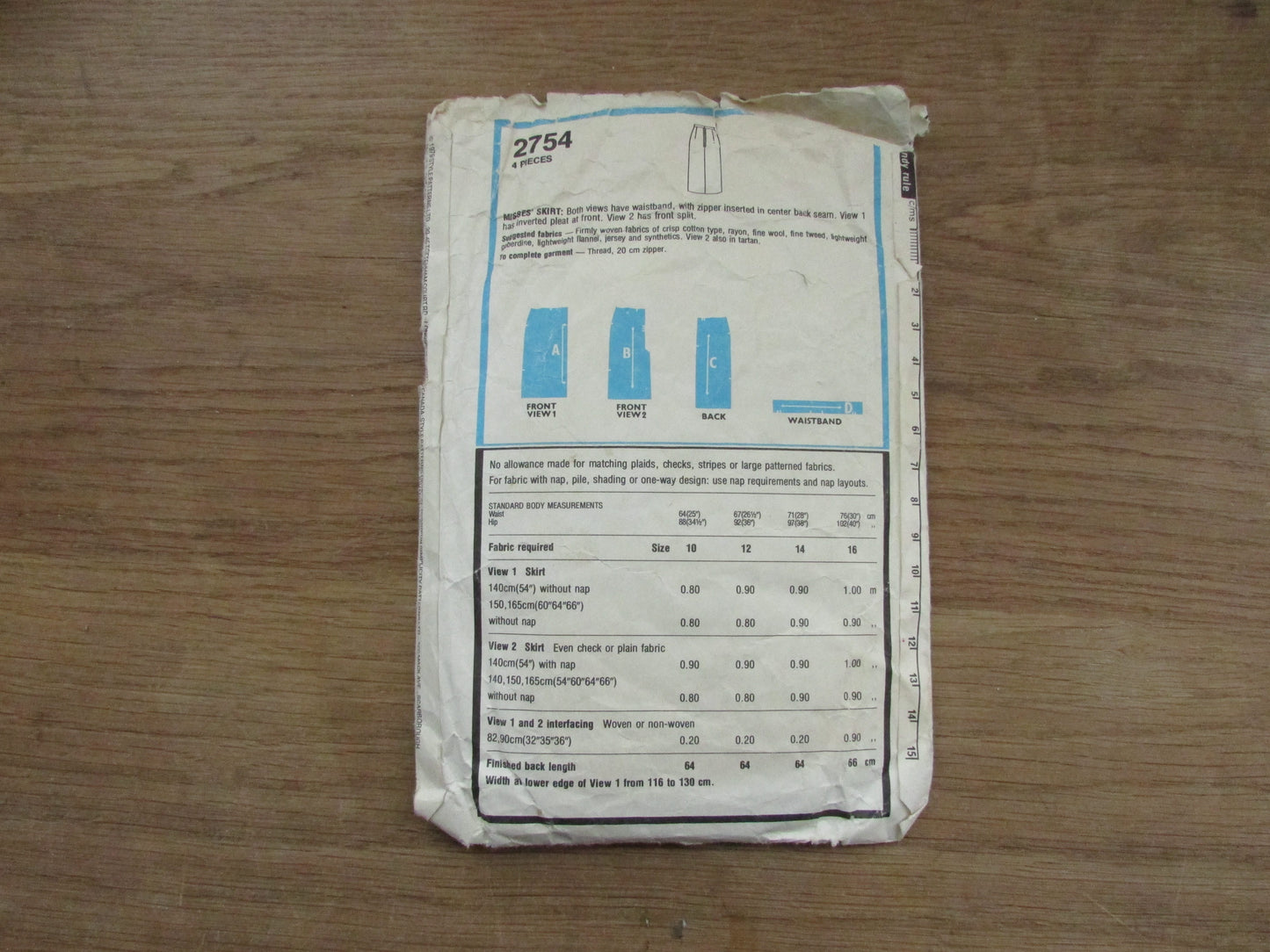 Part cut 1979 Style 2754 sewing pattern for misses' skirt, size 10 (complete)