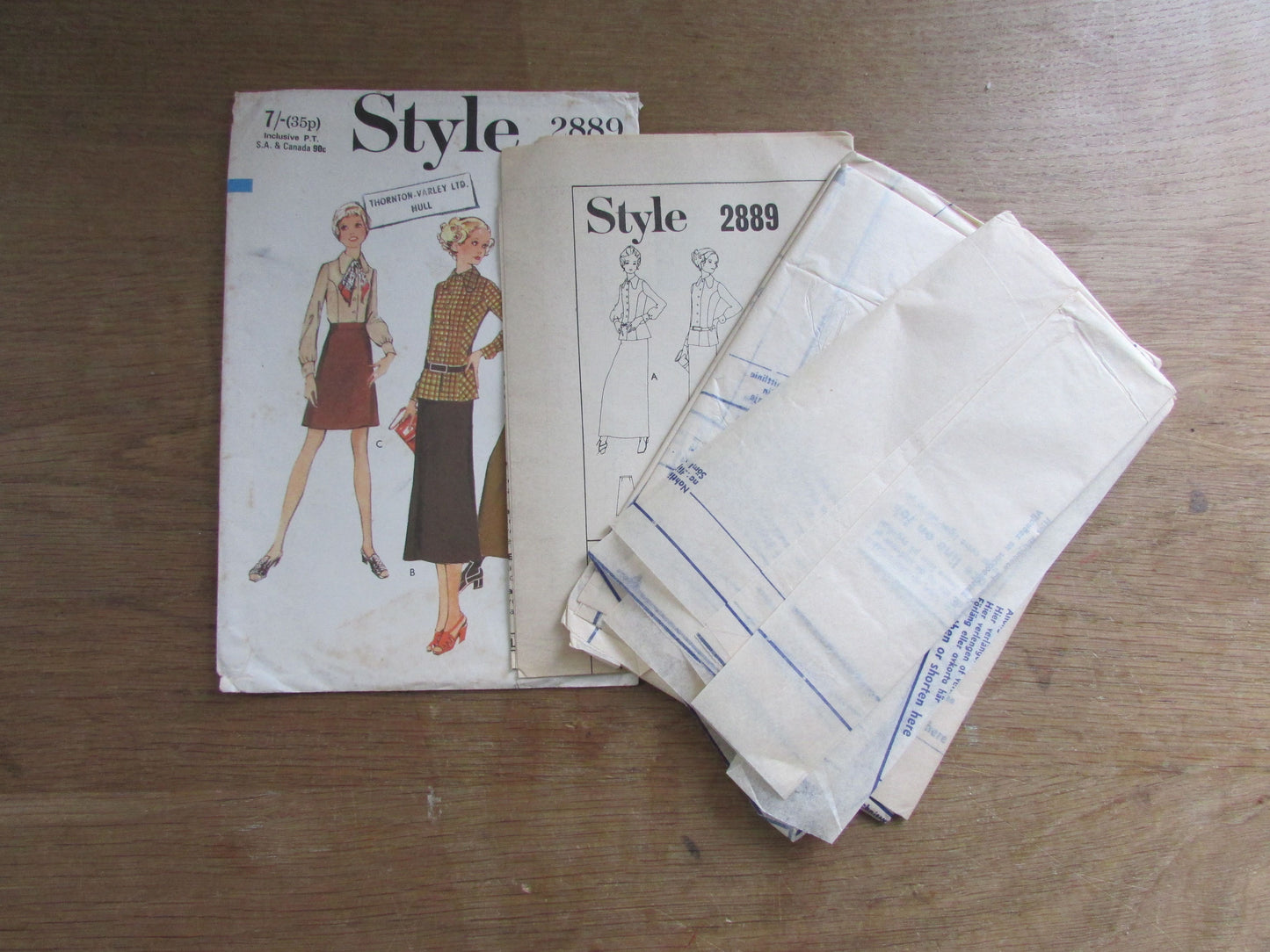 Uncut 1970 Style 2889 sewing pattern for misses' skirt & blouse, size 12 (complete)