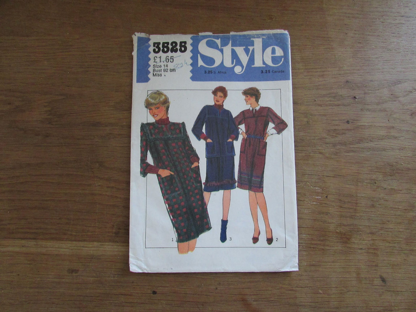 Used 1981 Style 3525 sewing pattern for misses' dress or top & skirt, size 14 (see description below)