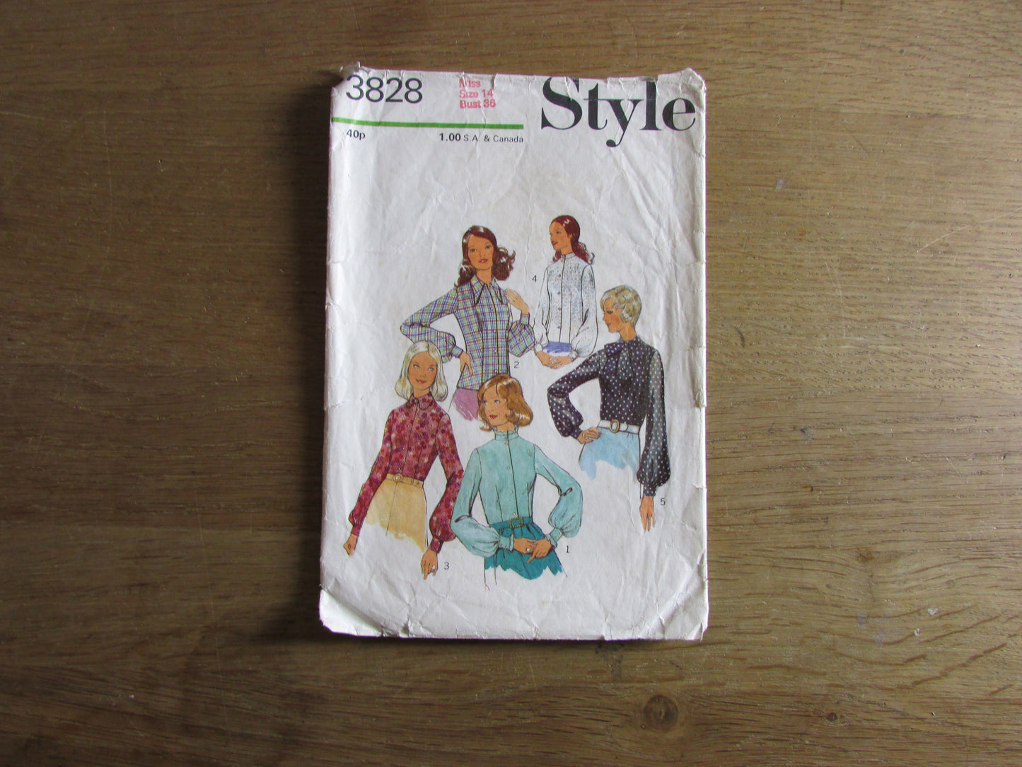 Part cut 1972 Style 3828 sewing pattern for misses' blouse, size 14 (see description below)