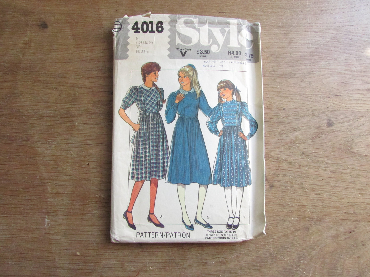 Part cut 1983 Style 4016 sewing pattern for girls' dress, cut to size 12 (complete)