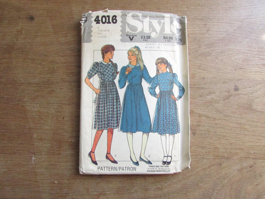 Part cut 1983 Style 4016 sewing pattern for girls' dress, cut to size 12 (complete)