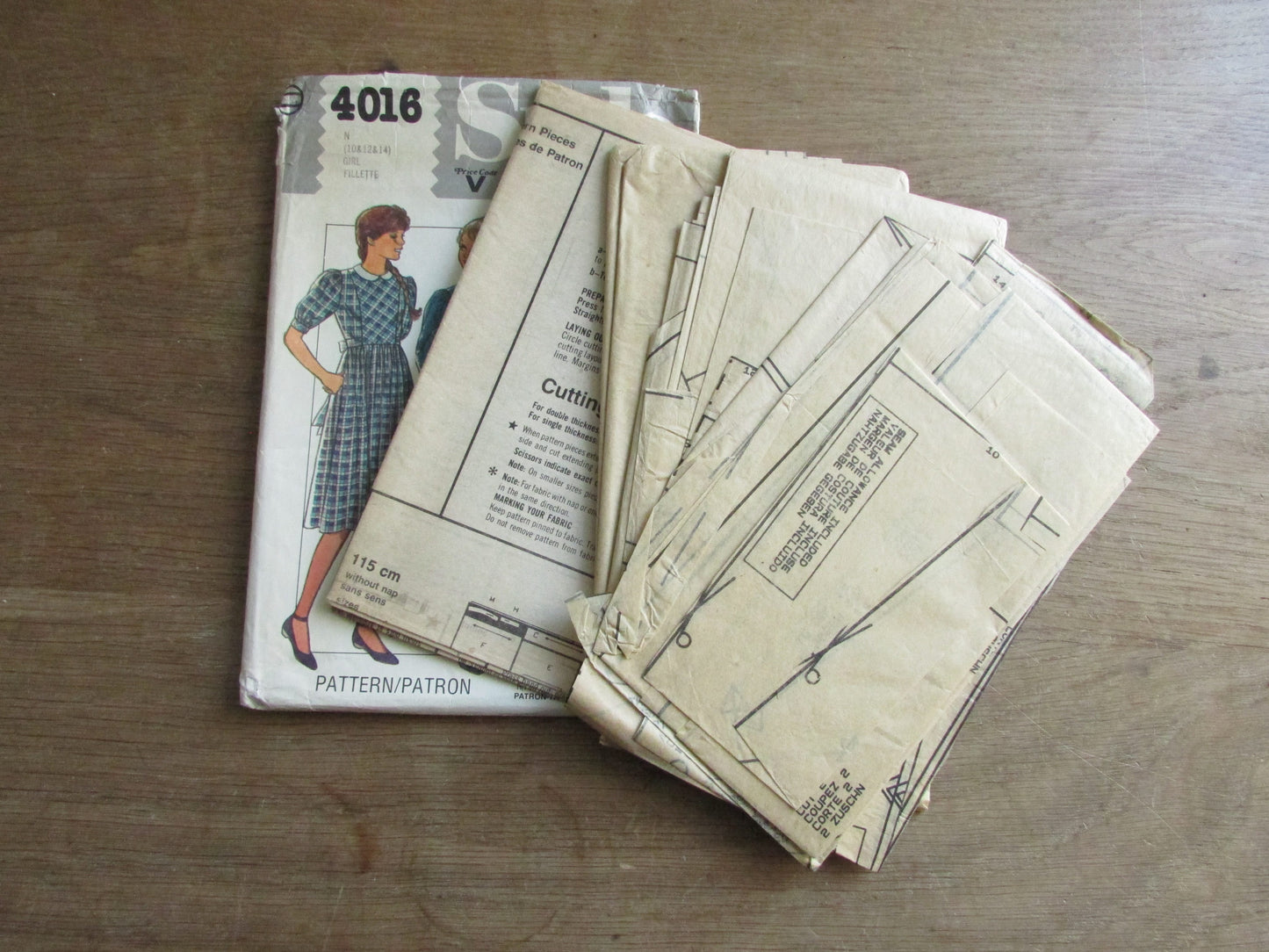 Part cut 1983 Style 4016 sewing pattern for girls' dress, cut to size 12 (complete)