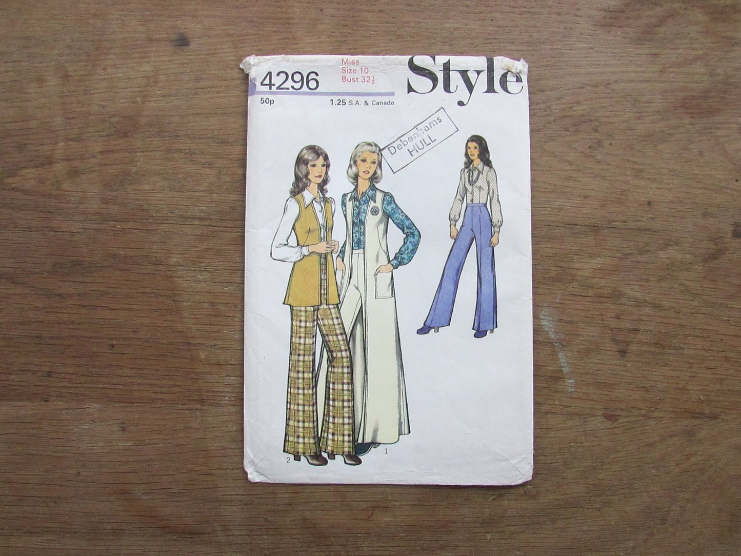 Part cut 1973 Style 4296 sewing pattern for misses' sleeveless cardigan, trousers & blouse, size 10 (complete)