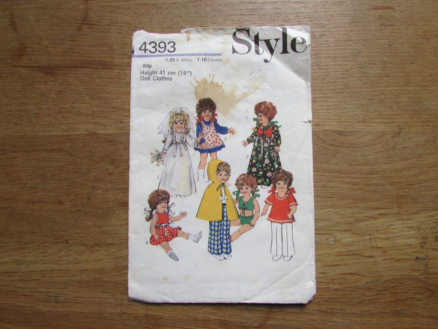 Part cut 1973 Style 4393 sewing pattern for doll clothes to fit H41cm (16") doll (complete)