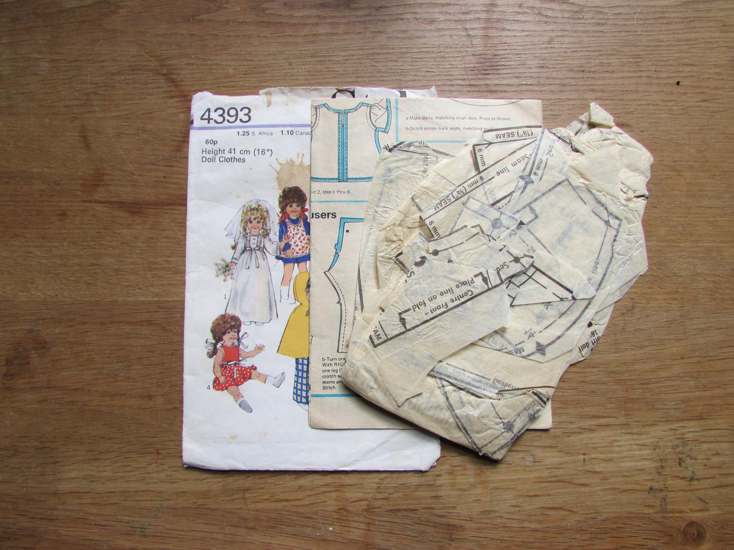 Part cut 1973 Style 4393 sewing pattern for doll clothes to fit H41cm (16") doll (complete)