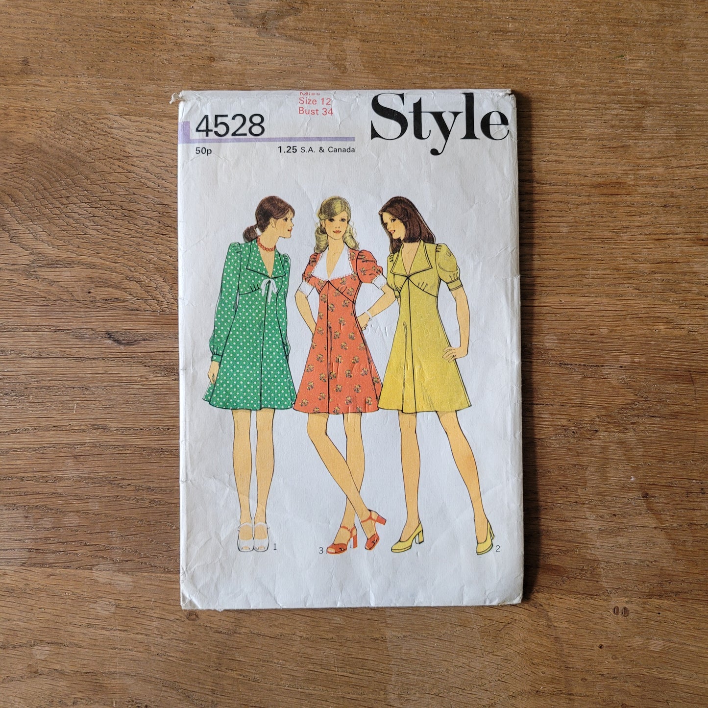 Used 1974 Style 4528 sewing pattern for misses' mini dress, size 12 (complete)