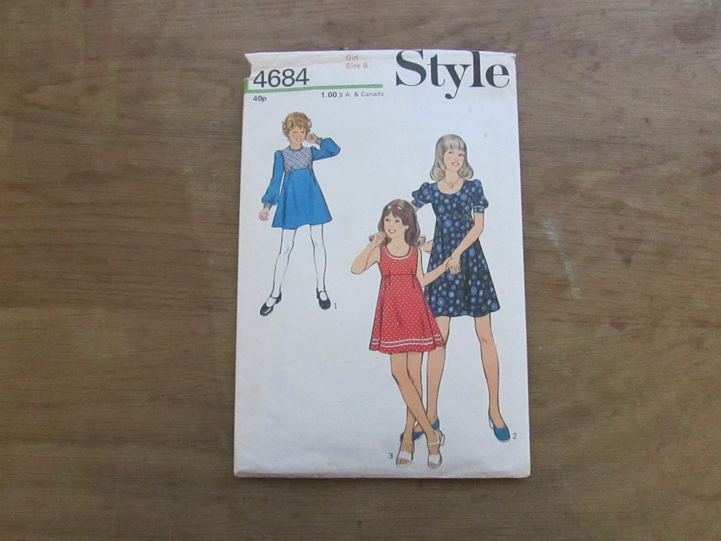 Part cut 1974 Style 4684 sewing pattern for girls' dress, size 8 (see description below)