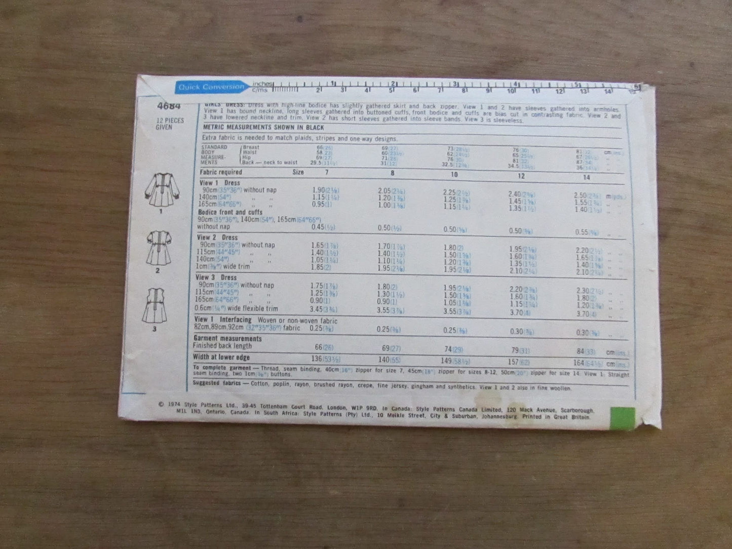 Part cut 1974 Style 4684 sewing pattern for girls' dress, size 8 (see description below)