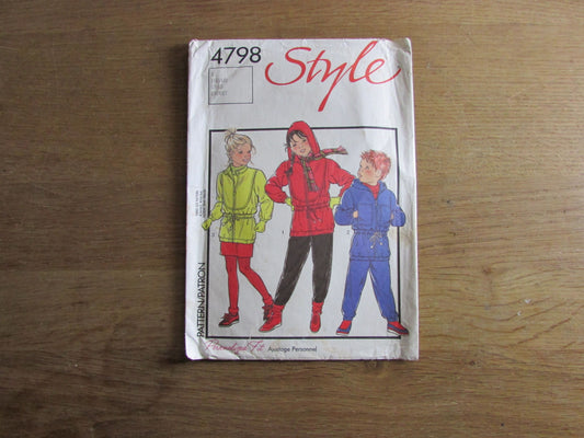 Part cut 1986 Style 4798 sewing pattern for child's unlined jacket with or without hood, sizes 4 to 6 (part cut to size 6, complete)