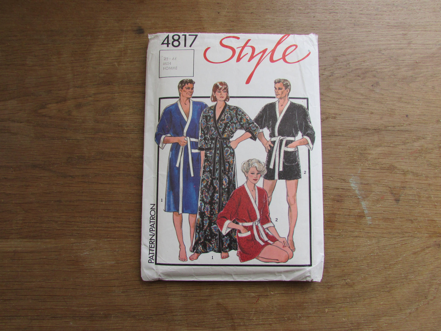 Uncut 1986 Style 4817 sewing pattern for misses' or men's robe,  size 42-44 (complete)