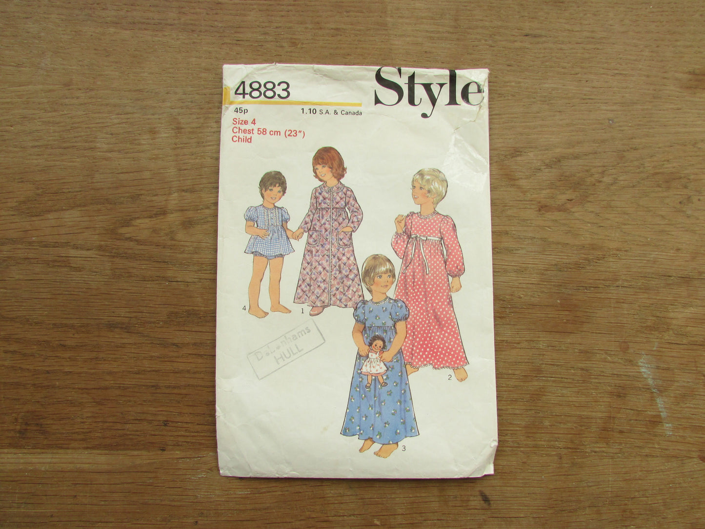 Part cut 1974 Style 4883 sewing pattern for child's dressing gown, nightdress & panties, size 4 (complete)