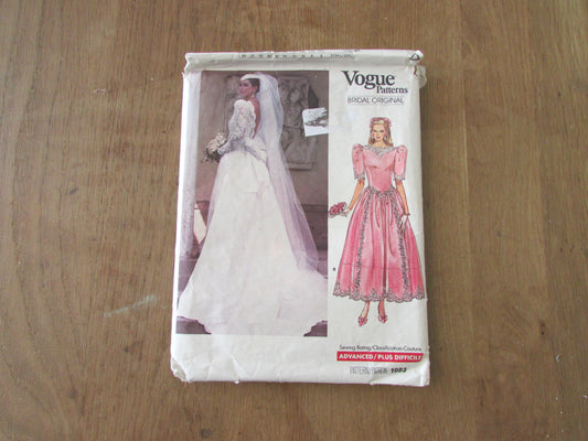 Part cut 1987 Vogue Bridal Original 1983 sewing pattern for misses' dress & petticoat, size 12 (see description below)