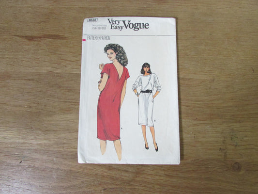 Used 1983 Vogue 8632 sewing pattern for misses' loose-fitting pullover dress, sizes 14-16-18 (cut to size 18, complete)