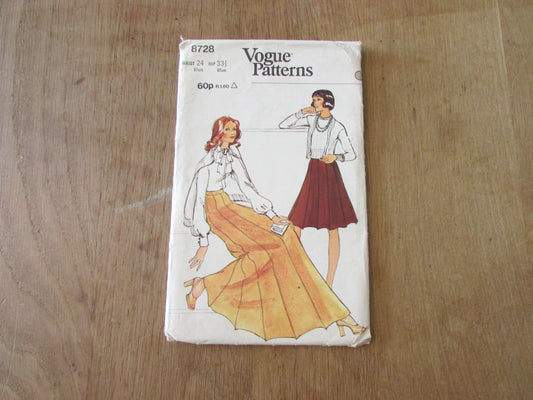 Used 1970s Vogue Patterns 8728 sewing pattern for misses' skirt, size 8 (complete)
