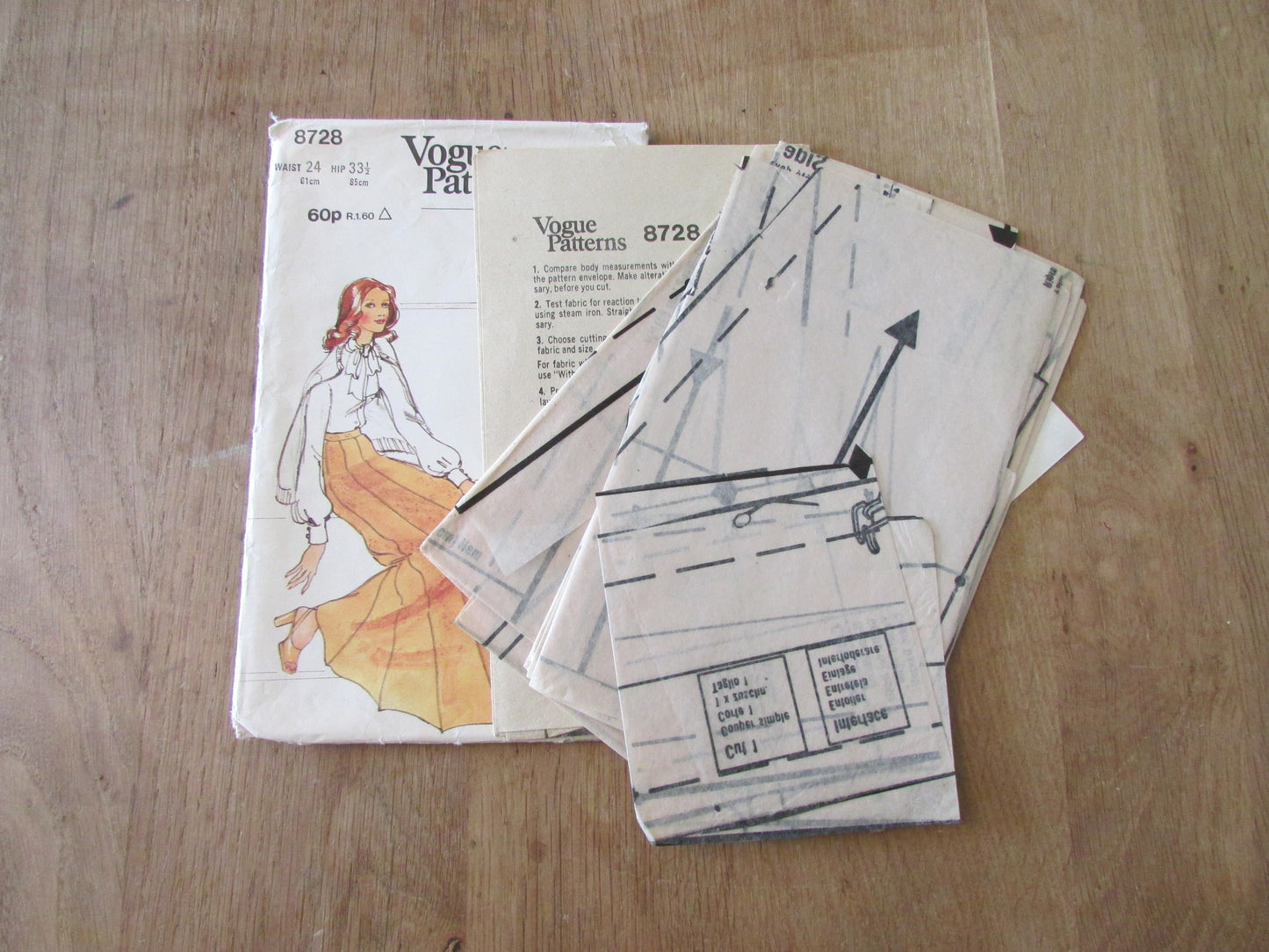 Used 1970s Vogue Patterns 8728 sewing pattern for misses' skirt, size 8 (complete)