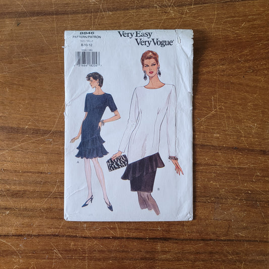 Uncut 1993 Vogue 8846 sewing pattern for misses'/misses' petite dress, sizes 8-12 (complete)