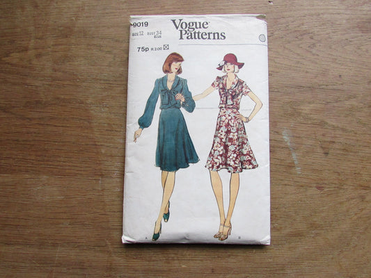 Part cut 1970s Vogue 9019 sewing pattern for misses' loose-fitting dress (see description below)