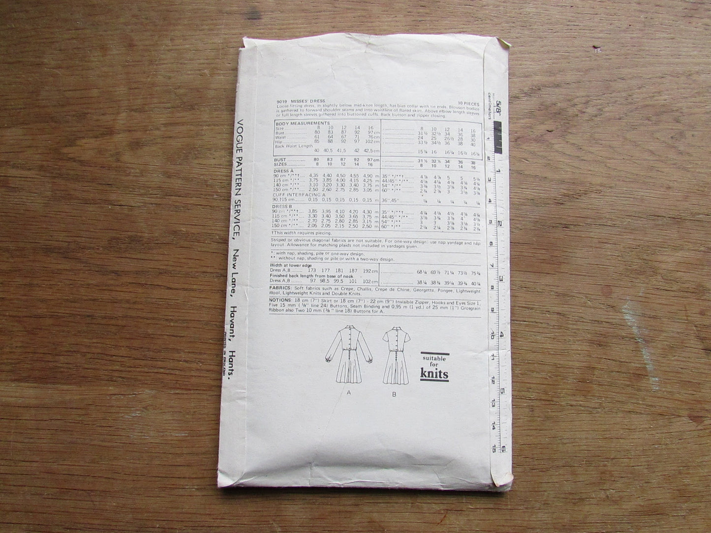 Part cut 1970s Vogue 9019 sewing pattern for misses' loose-fitting dress (see description below)