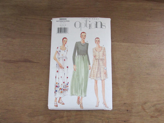 Uncut 1997 Vogue Easy Options 9694 sewing pattern for misses'/misses' petite dress, 14-16-18 (complete)