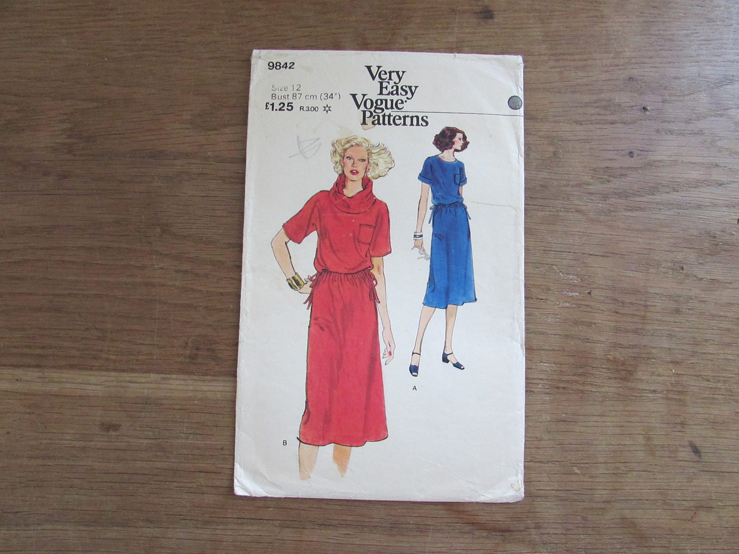 Used 1980s Vogue 9842 sewing pattern for misses' dress, size 12 (complete)