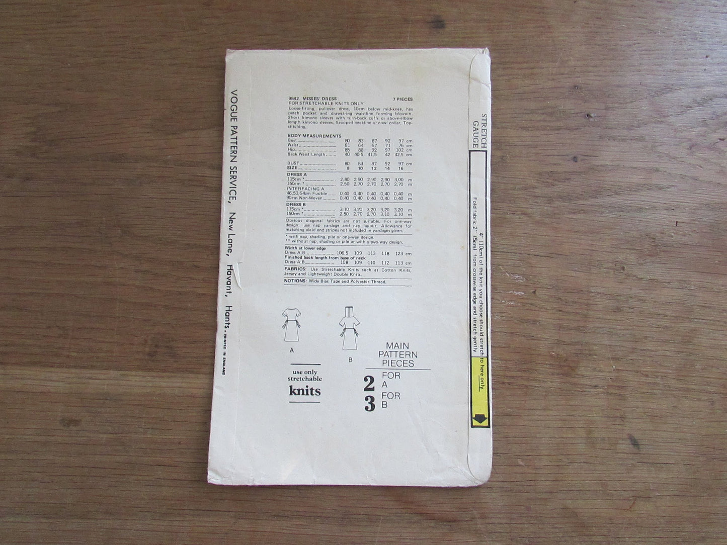 Used 1980s Vogue 9842 sewing pattern for misses' dress, size 12 (complete)