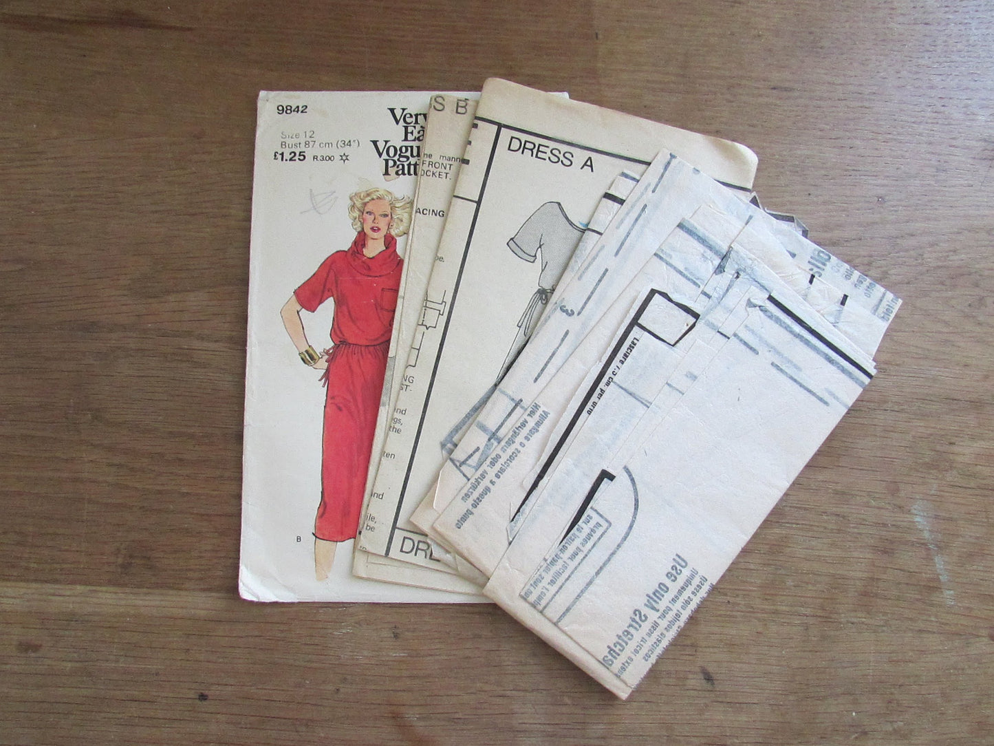 Used 1980s Vogue 9842 sewing pattern for misses' dress, size 12 (complete)