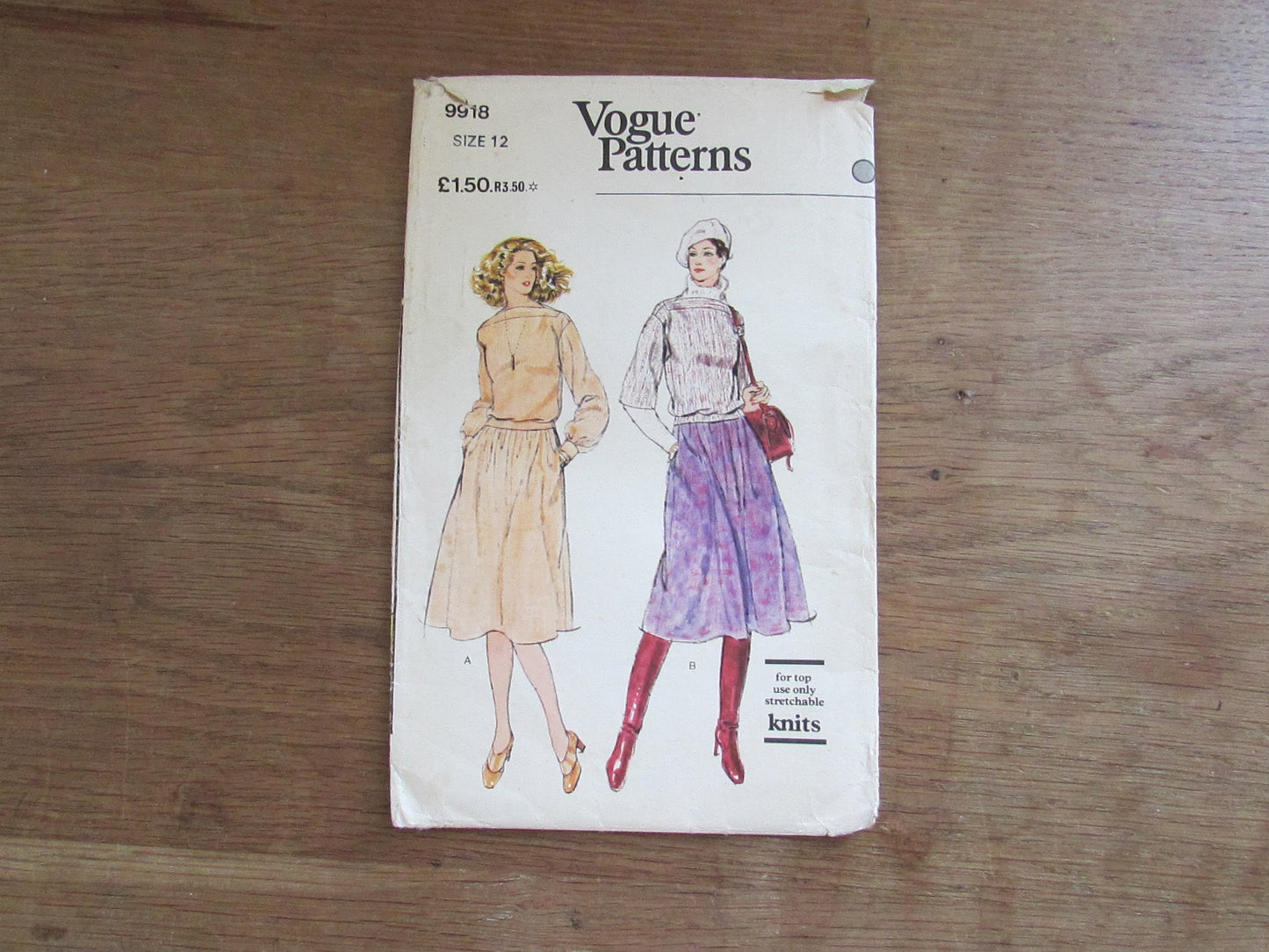 Used 1970s Vogue 9918 sewing pattern for misses' top & skirt, size 12 (complete)