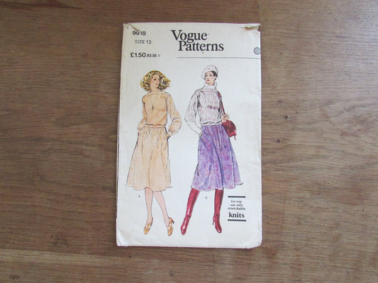 Used 1970s Vogue 9918 sewing pattern for misses' top & skirt, size 12 (complete)