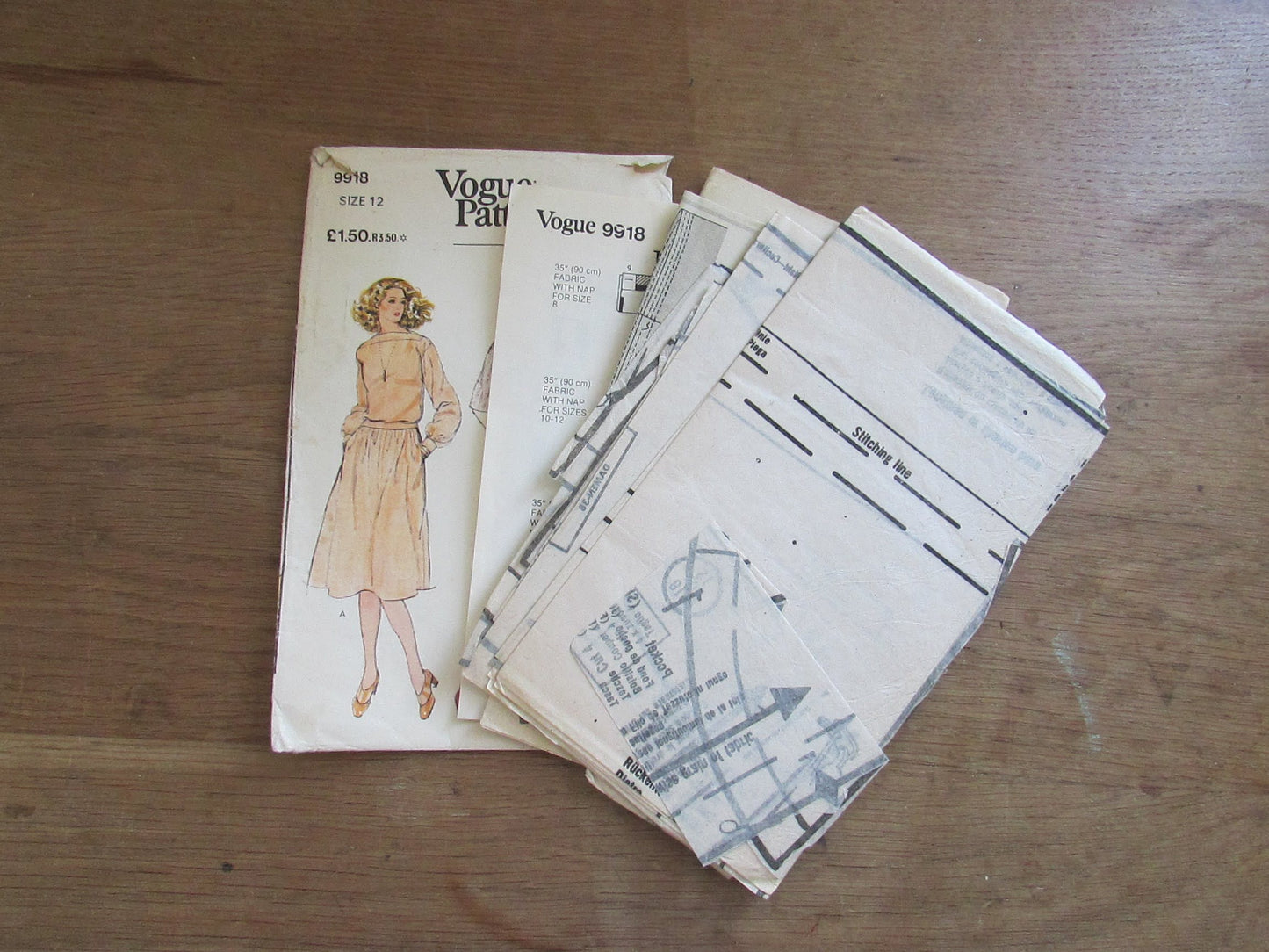 Used 1970s Vogue 9918 sewing pattern for misses' top & skirt, size 12 (complete)