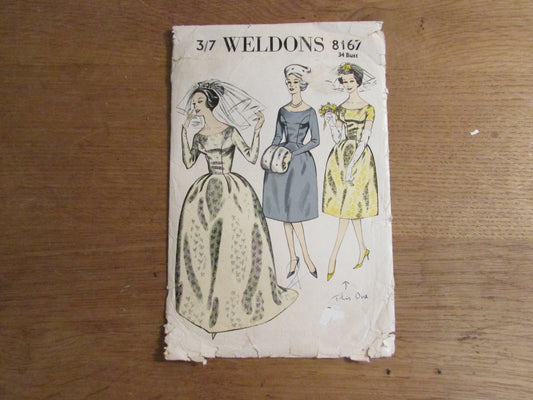 Used 1960s Weldons 8167 sewing pattern for wedding dress, size 10 approx (complete)