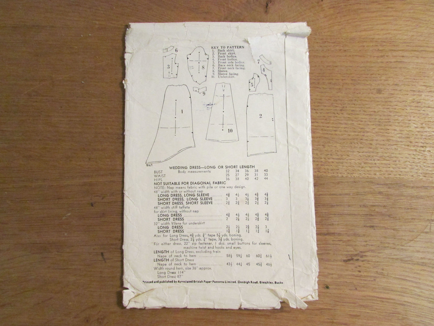 Used 1960s Weldons 8167 sewing pattern for wedding dress, size 10 approx (complete)