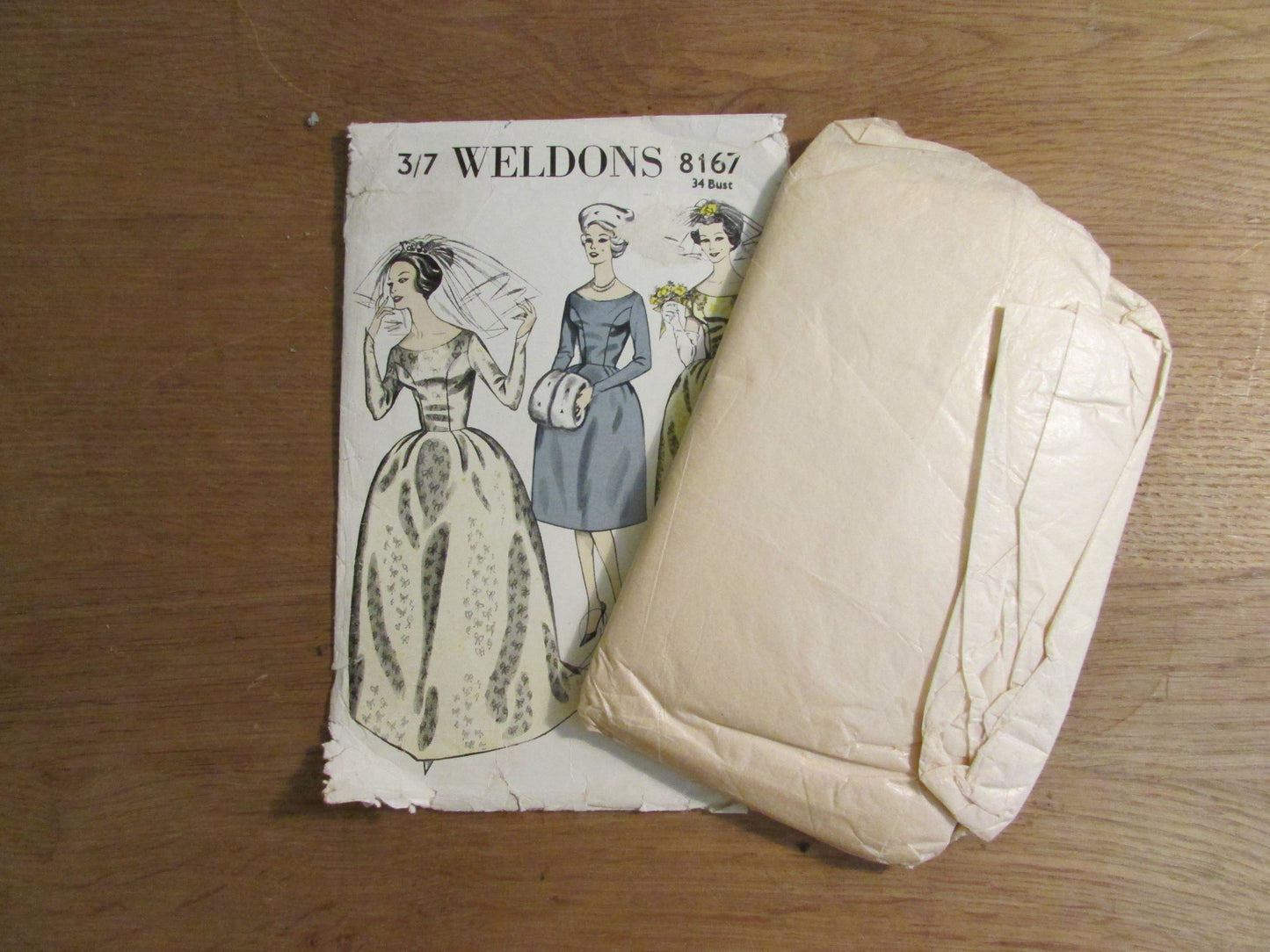 Used 1960s Weldons 8167 sewing pattern for wedding dress, size 10 approx (complete)
