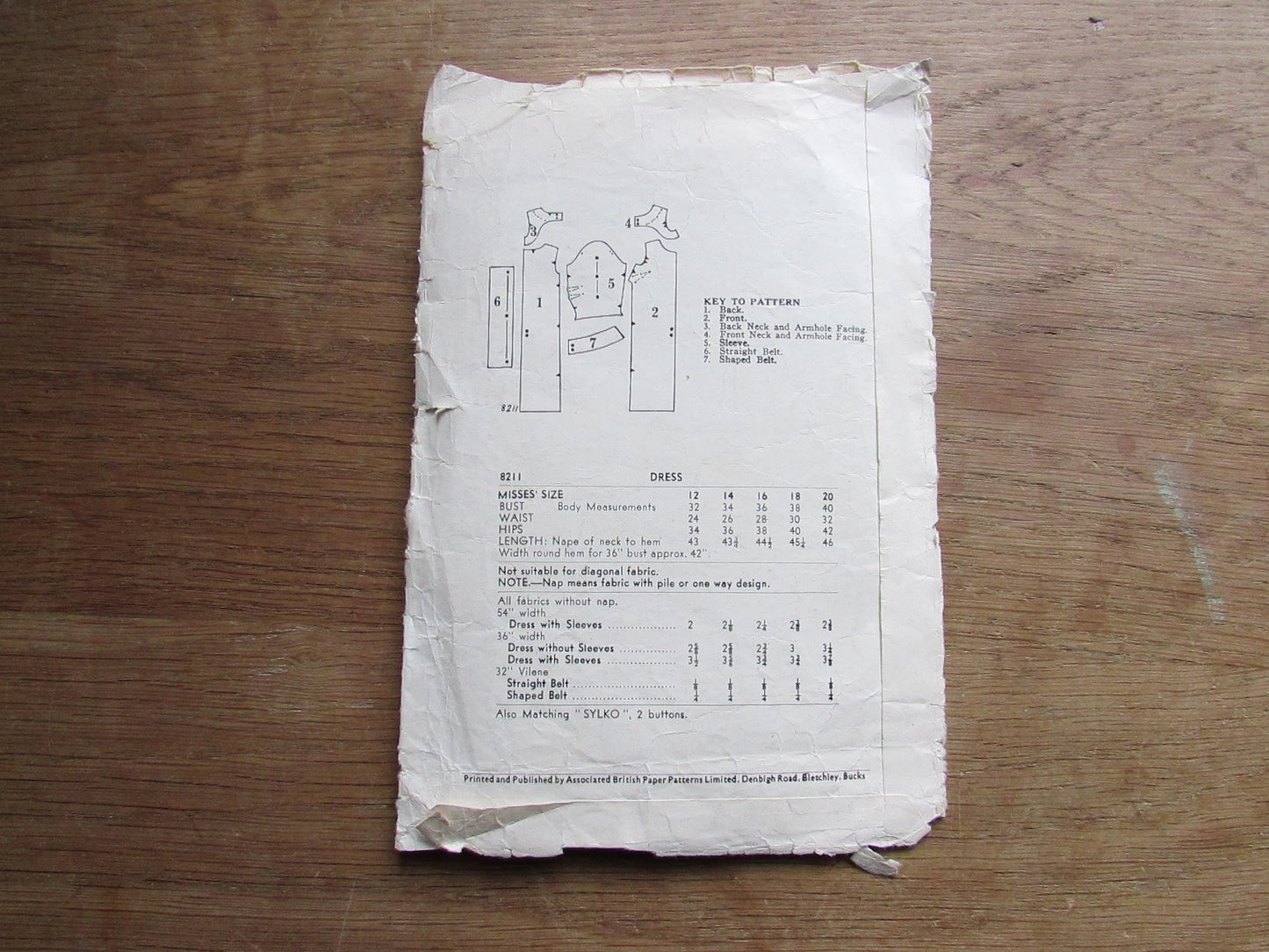 Part cut 1960s Weldons 8211 sewing pattern for misses' dress, size 16 (see description below)